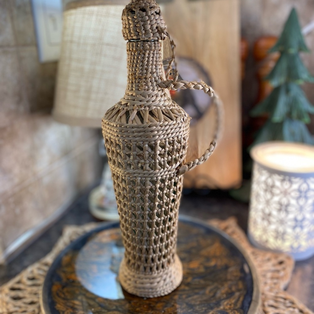 Woven Wicker Bottle with Lid